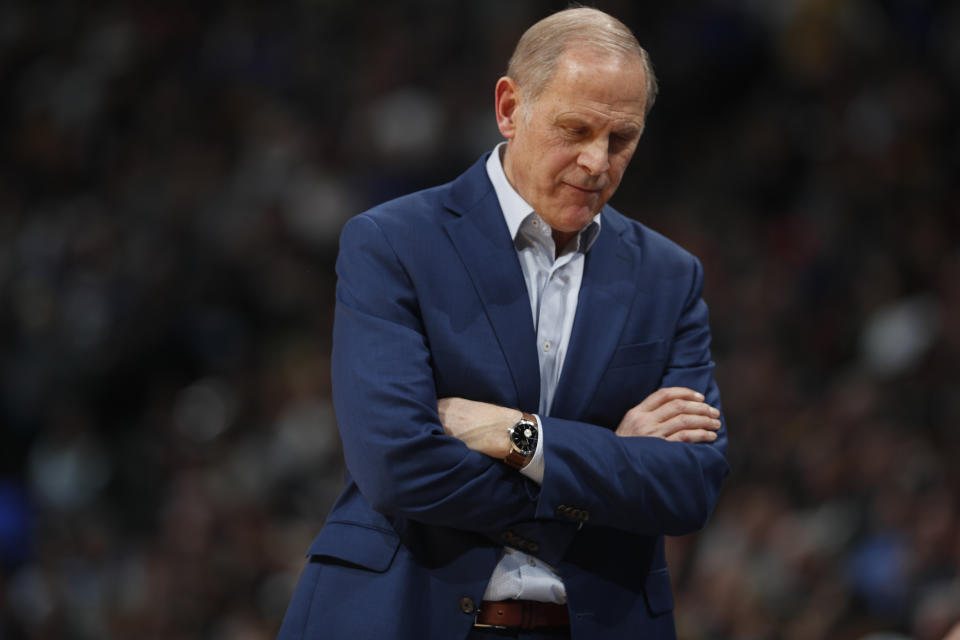 Cleveland Cavaliers head coach John Beilein in the second half of an NBA basketball game Saturday, Jan. 11, 2020, in Denver. The Cavaliers won 111-103. (AP Photo/David Zalubowski)