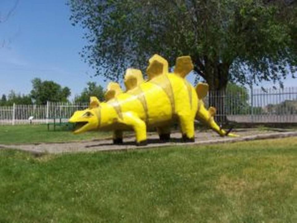 Stegosaurus is located at Granger Hisey Park where many other dinosaurs reside as well. This was a 1994 Dino-N-A-Day addition.