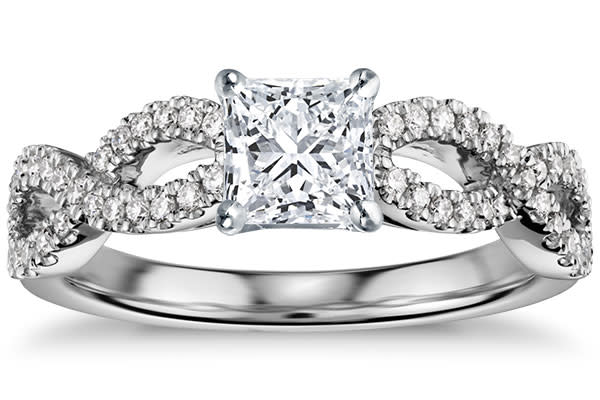 Infinity Twist Micropavé Diamond Engagement Ring in 14k White Gold