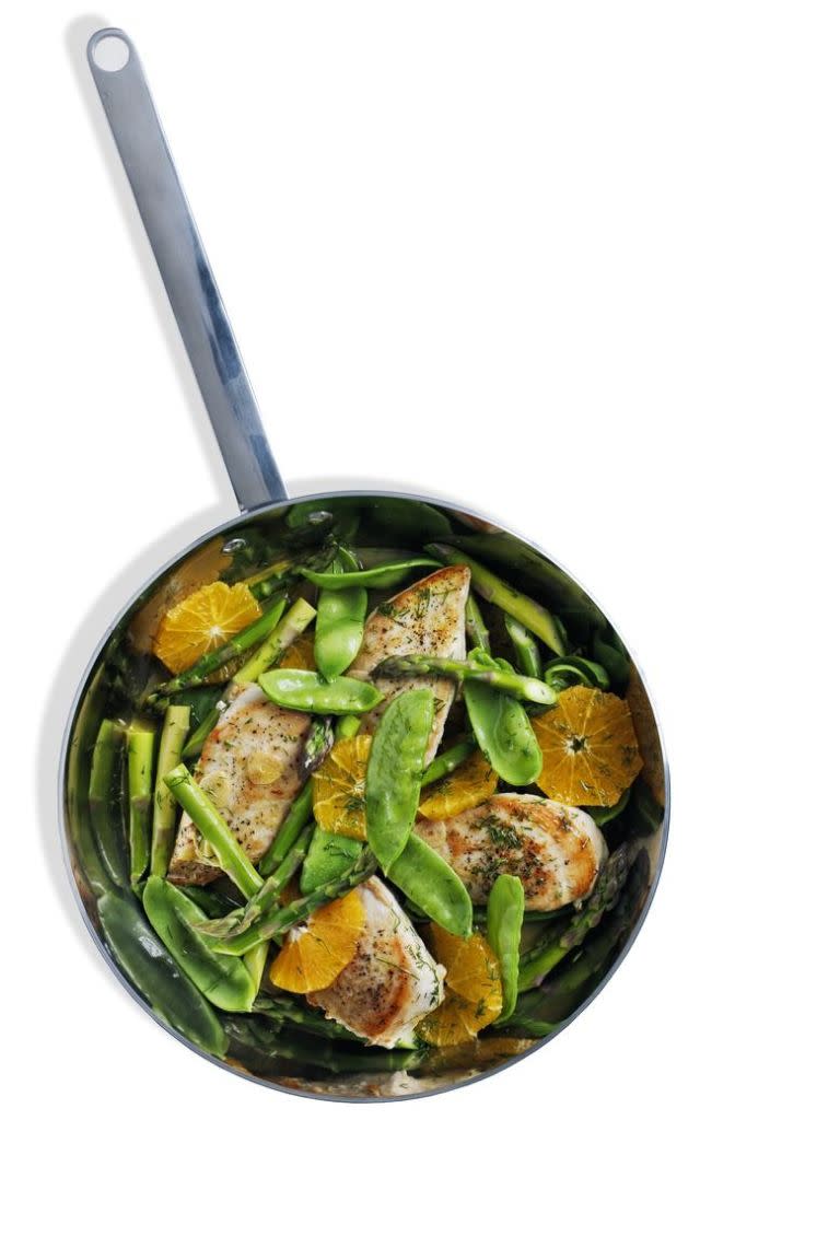 Orange Chicken, Asparagus, and Snow Peas