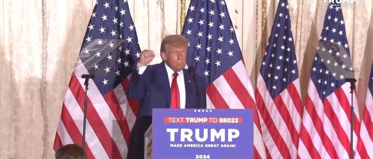 Donald Trump, durante su discurso tras declararse inocente 