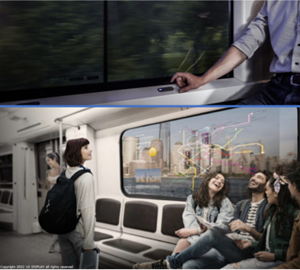 SPD-SmartGlass train windows on display at InnoTrans. Photos courtesy of Rehau (top) and LG Display (bottom).