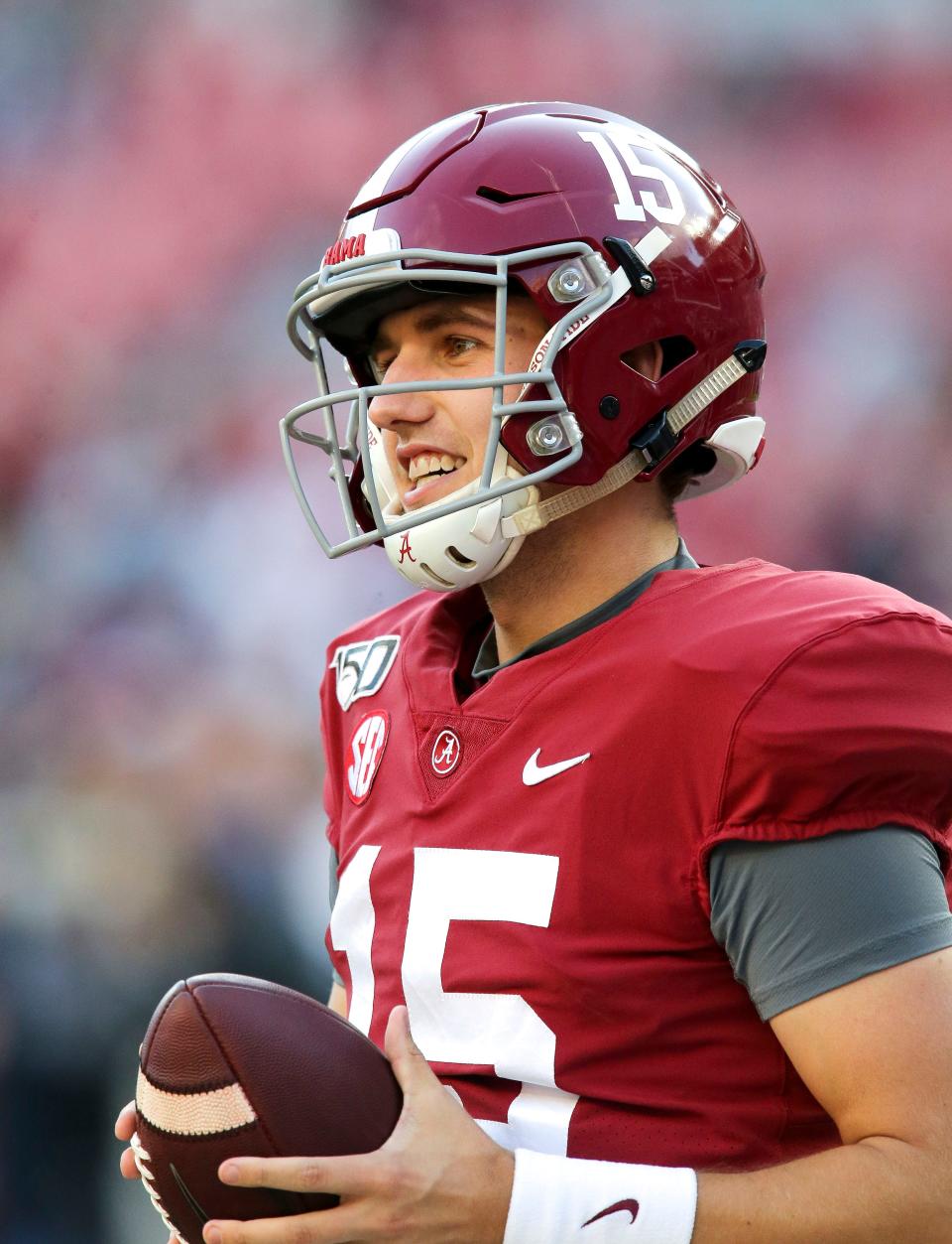 Alabama quarterback Paul Tyson (15) warms up before Alabama's homecoming game against Arkansas in Bryant-Denny Stadium Saturday, Oct. 26, 2019. [Staff Photo/Gary Cosby Jr.]