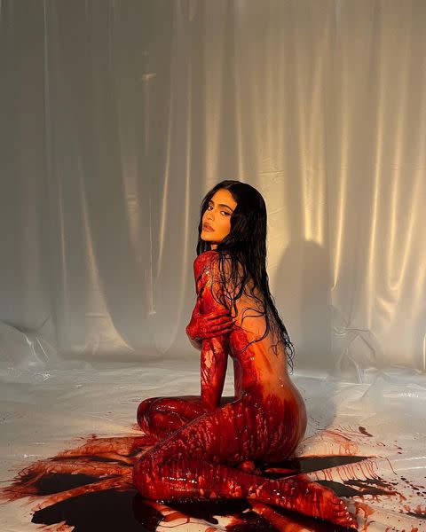 <p>To celebrate Kylie Cosmetics' collaboration with horror film Nightmare On Elm Street, the star shared a completely naked picture covered in blood. Not all fans were keen on it, though - <a href="https://www.cosmopolitan.com/uk/entertainment/a37933359/kylie-jenner-low-key-disturbing-new-instagram/" rel="nofollow noopener" target="_blank" data-ylk="slk:some called it "low key disturbing;elm:context_link;itc:0;sec:content-canvas" class="link ">some called it "low key disturbing</a>" and asked for the shoot to come with a trigger warning. </p><p><a href="https://www.instagram.com/p/CU6DoyOJRf4/" rel="nofollow noopener" target="_blank" data-ylk="slk:See the original post on Instagram;elm:context_link;itc:0;sec:content-canvas" class="link ">See the original post on Instagram</a></p>