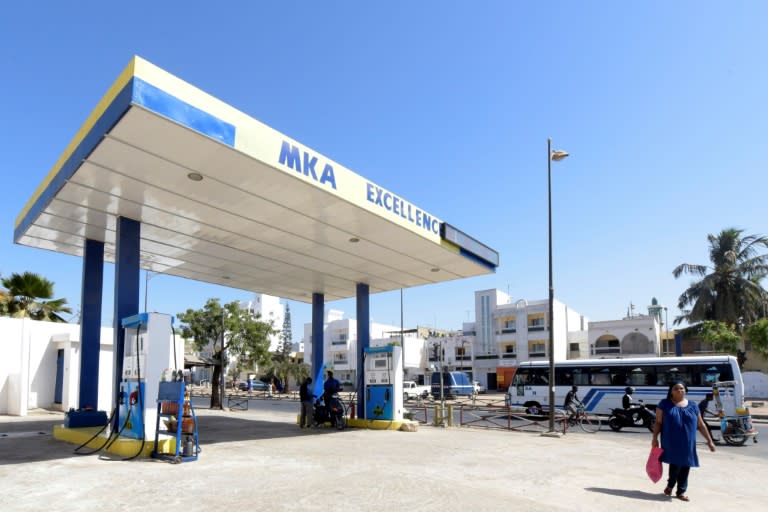 Une femme passe devant une station-service dans les environs de Dakar le 17 janvier 2016 (SEYLLOU)