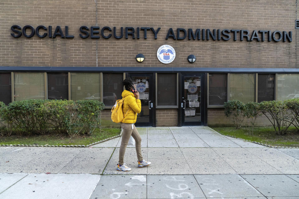 Photo by: John Nacion/STAR MAX/IPx 2020 10/20/20 A view of a child riding a bike in front of the New York State Social Security Administration in Flushing, Borough of Queens, New York City on October 20, 2020. Social Security Announces 1.3 Percent Benefit Increase for 2021.