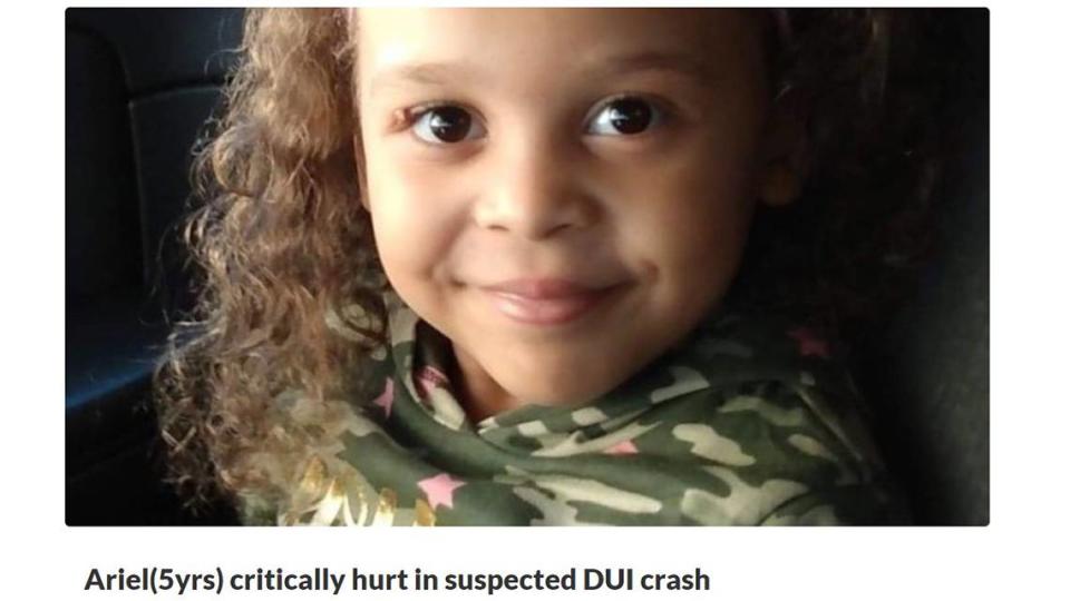 Ariel Young, 5, was seriously injured after a collision with a vehicle driven by former Chiefs assistant coach Britt Reid.