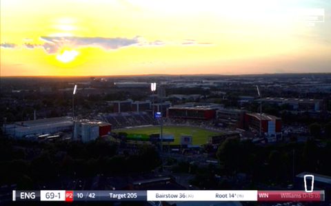 Old Trafford at dusk - Credit: Sky Sports Cricket