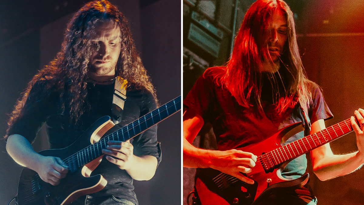  TesseracT guitarists Acle Kahney and James Monteith perform live. 