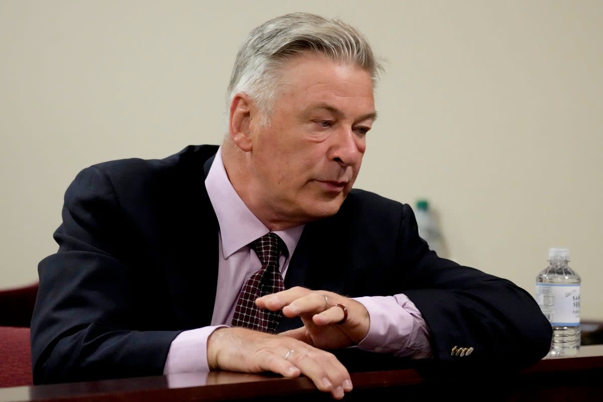 Actor Alec Baldwin listens during his hearing in Santa Fe County District Court (POOL/AFP via Getty Images)