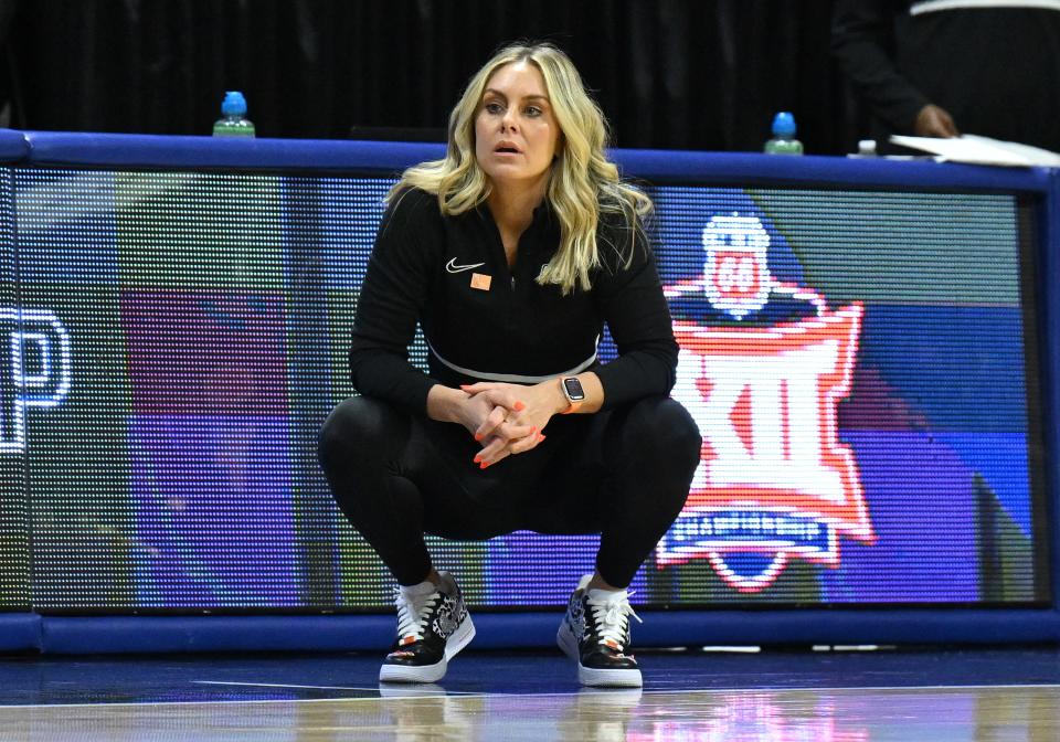 Oklahoma State coach Jacie Hoyt will get her first chance to coach in the NCAA Tournament this week, after having her only previous opportunity wiped out by COVID.