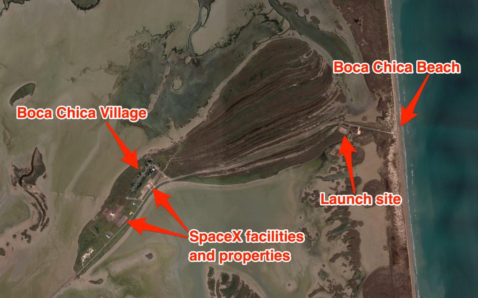 spacex south texas sotx map boca chica brazos island location zoom google earth labeled