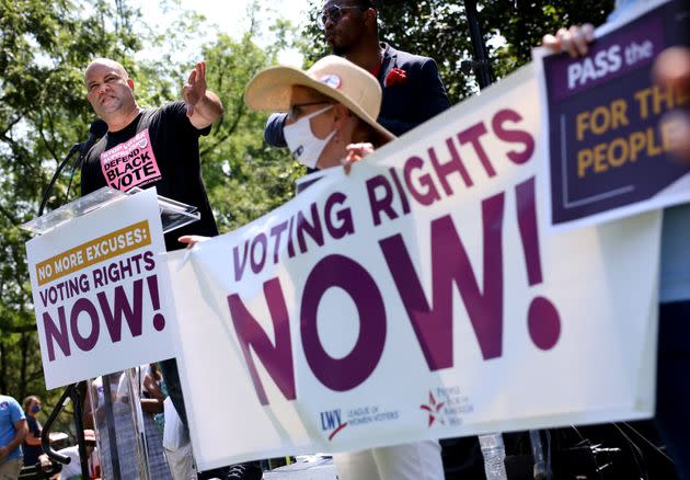 Civil rights leader Benjamin Jealous and other activists have held a series of protests outside the White House calling on President Joe Biden to support filibuster reform in order to pass major voting rights legislation, including the Freedom to Vote Act, which Senate Republicans are likely to filibuster on Wednesday. (Photo: Kevin Dietsch via Getty Images)