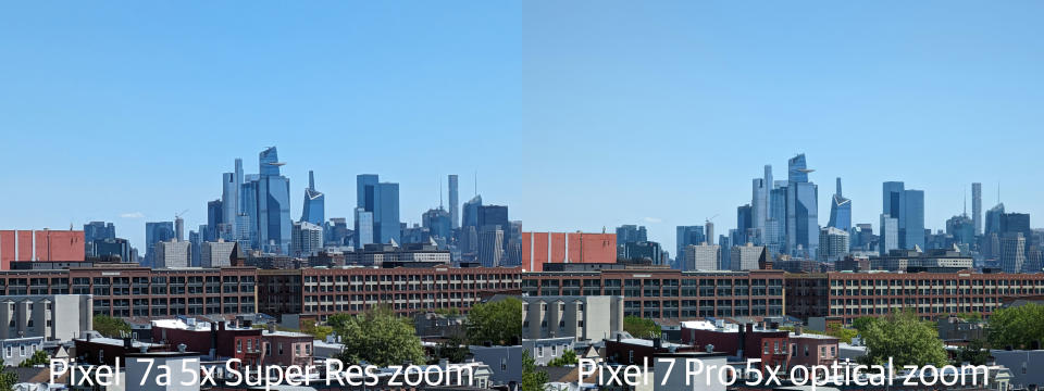 <p>A 5x Super Res Zoom shot compared to the Pixel 7 Pro's 5x optical zoom.</p>
