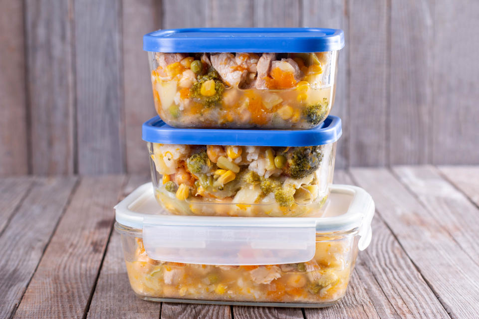 Ready to eat. Containers with ready meals in containers ready to be frozen for later use.