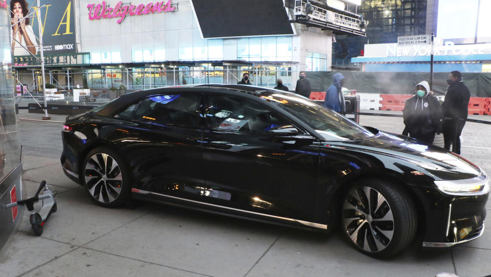 NEW YORK, NY- March 17: Lucid preview's it's new electric car, Lucid Air, at CNBC Nasdaq in New York City on March 17, 2021. Credit: RW/MediaPunch /IPX