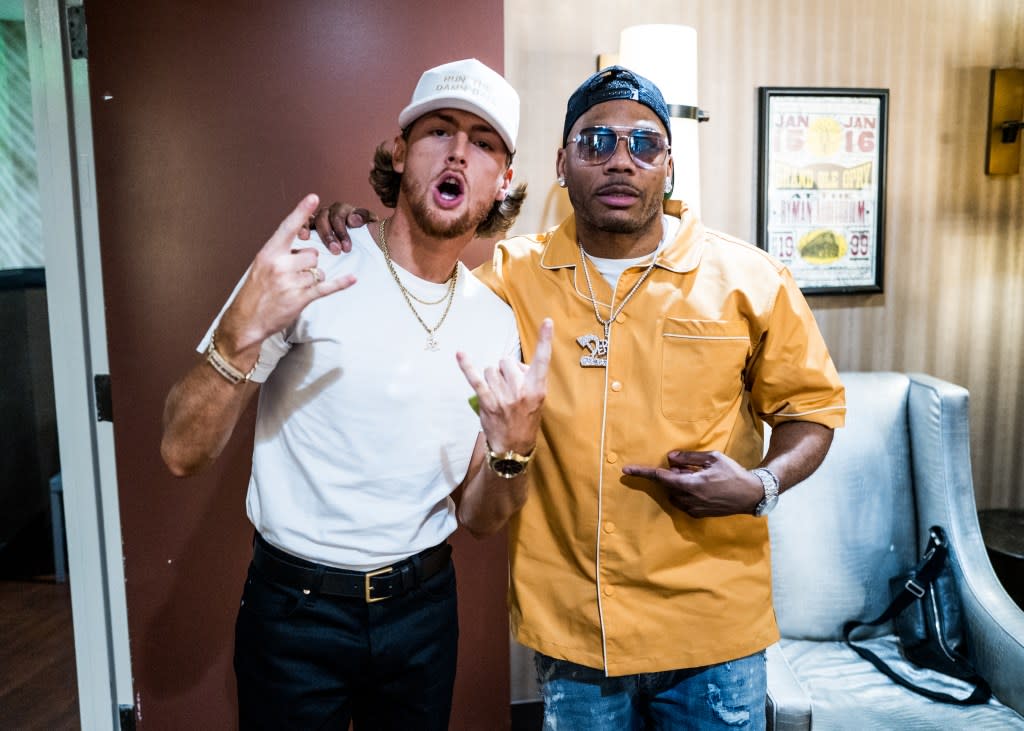 NASHVILLE, TENNESSEE - AUGUST 23: (L-R) Bailey Zimmerman and Nelly attend the 16th Annual Academy of Country Music Honors at Ryman Auditorium on August 23, 2023 in Nashville, Tennessee. (Photo by John Shearer/Getty Images for ACM)