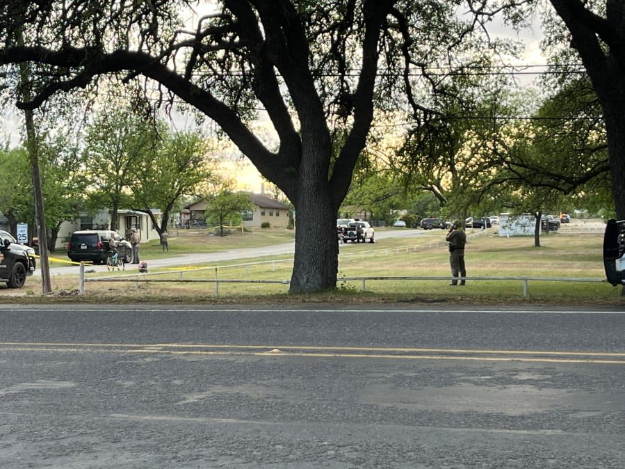 Texas DPS troopers on the scene in Mertzon. Crime scene tape blocks off a residential area as law enforcement continues their investigation.