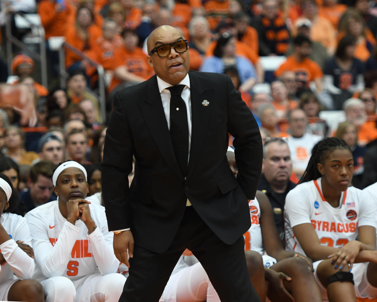 SYRACUSE, NY - MARCH 23: Syracuse Orange Head Coach Quentin Hillsman looks on from the sidelines during the second half of the game between the Fordham Rams and the Syracuse Orange on March 23, 2019, at the Carrier Dome in Syracuse, NY. (Photo by Gregory Fisher/Icon Sportswire via Getty Images)