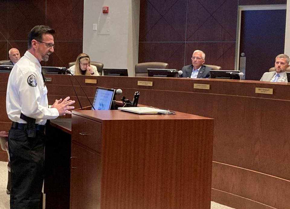 Director of Volusia County Beach Safety Andy Ethridge speaks to the Volusia County Council on Tuesday night.