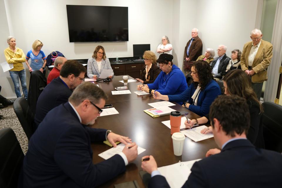 Chair Heather Mahieu Cline reads the rules for moving into an executive session Jan. 31, 2024, during a meeting of the state Election Board at the Oklahoma Capitol.