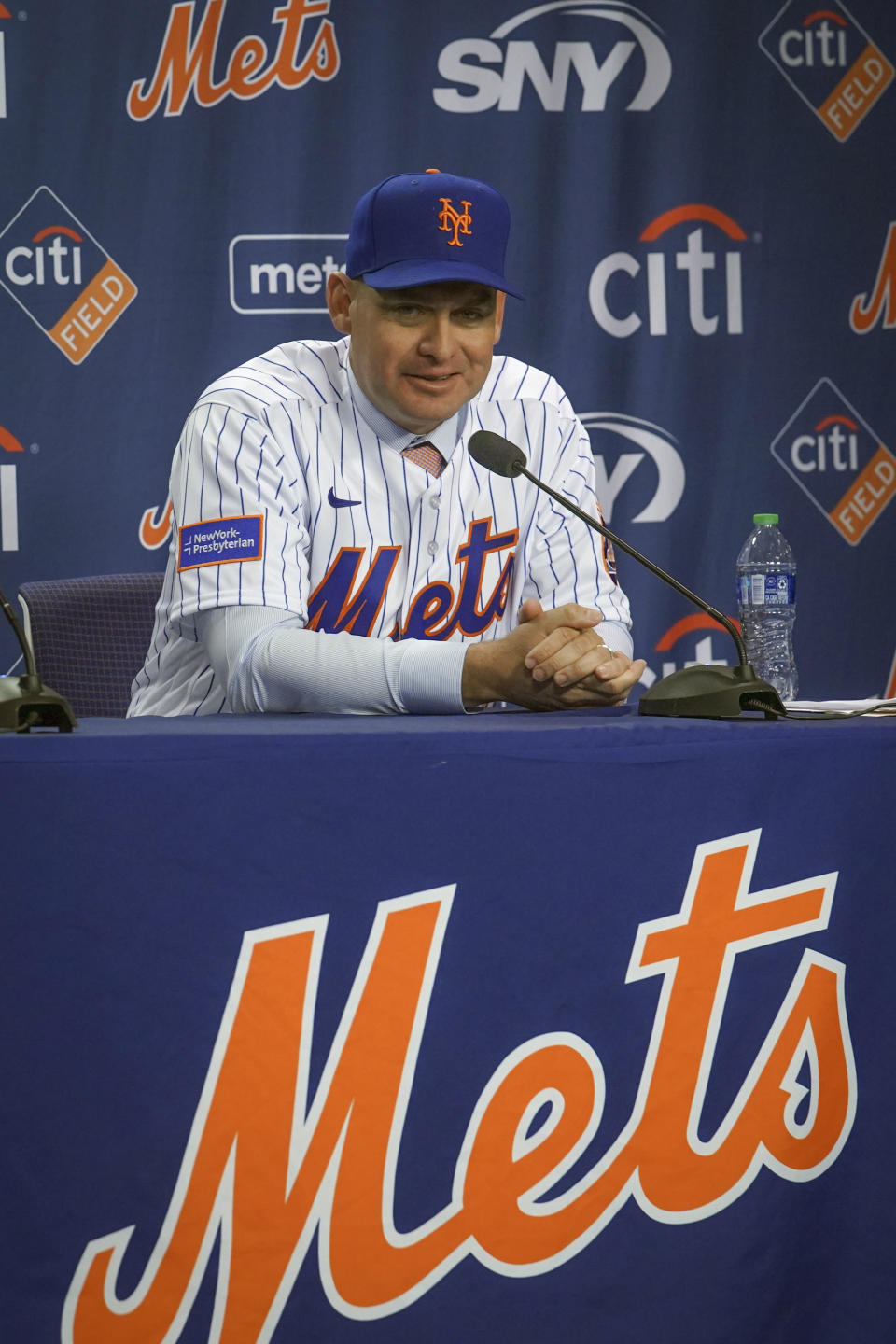 New York Mets new manager Carlos Mendoza speaks during a baseball press conference Tuesday, Nov. 14, 2023, at Citifield in New York. (AP Photo/Bebeto Matthews)