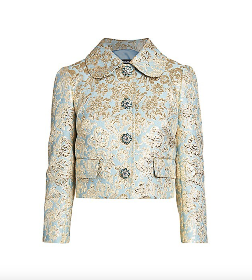 Cropped Jacquard Jewel Button Jacket