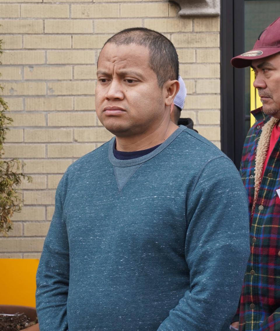 Edin Ramirez at a rally for wage theft in Port Chester, on Wednesday, March 22, 2023.