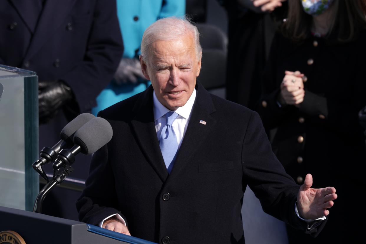 Joe Biden delivered his inaugural speech from the steps of the Capitol. (Getty Images)