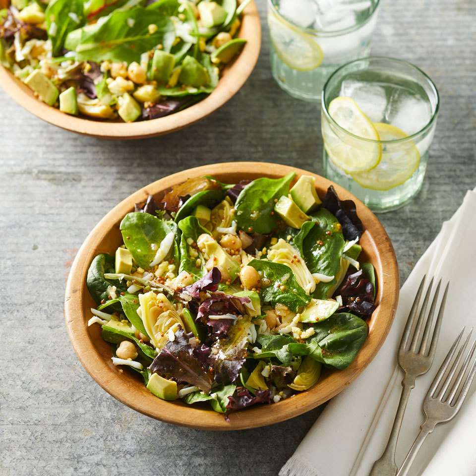 Chickpea, Artichoke & Avocado Salad with Apple-Cider Dressing