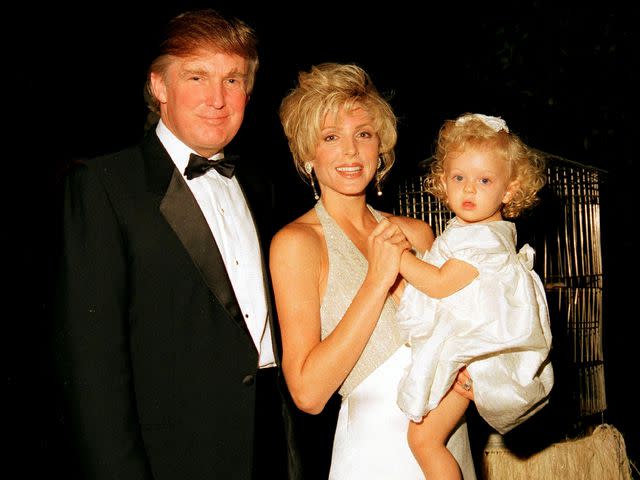 <p>Davidoff Studios Photography/Getty</p> Donald Trump and Marla Maples, and their daughter, Tiffany, as they pose together during the official opening party of the Mar-a-Lago Club on April 22, 1995 in Palm Beach, Florida.