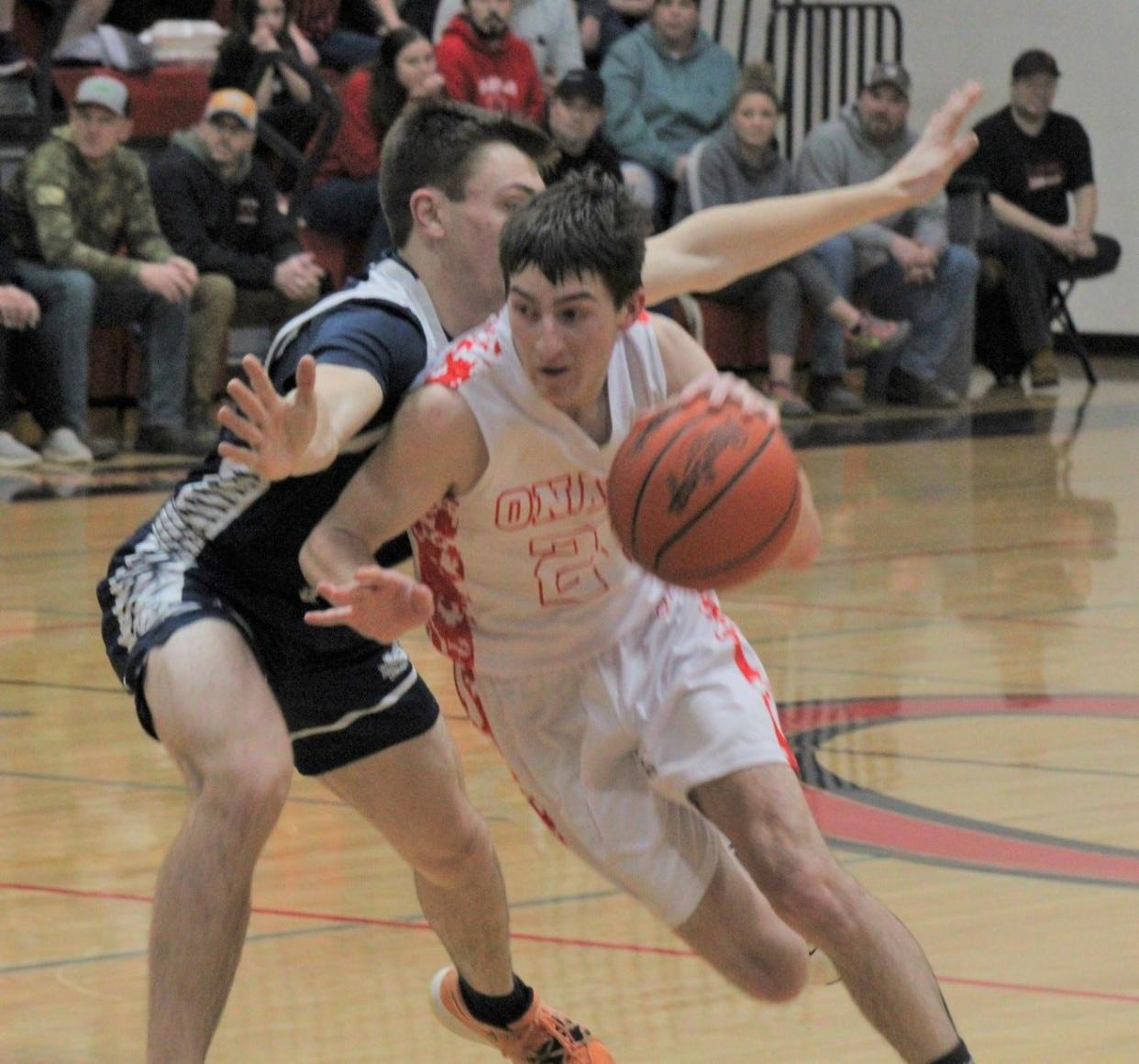 Senior Austin Veal (24) scored 29 points to help lift the Onaway boys to a crucial Ski Valley win at Mancelona.