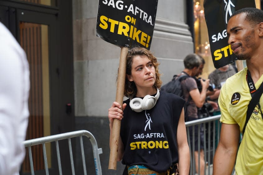 Tatiana Maslany on a picket line in New York City.