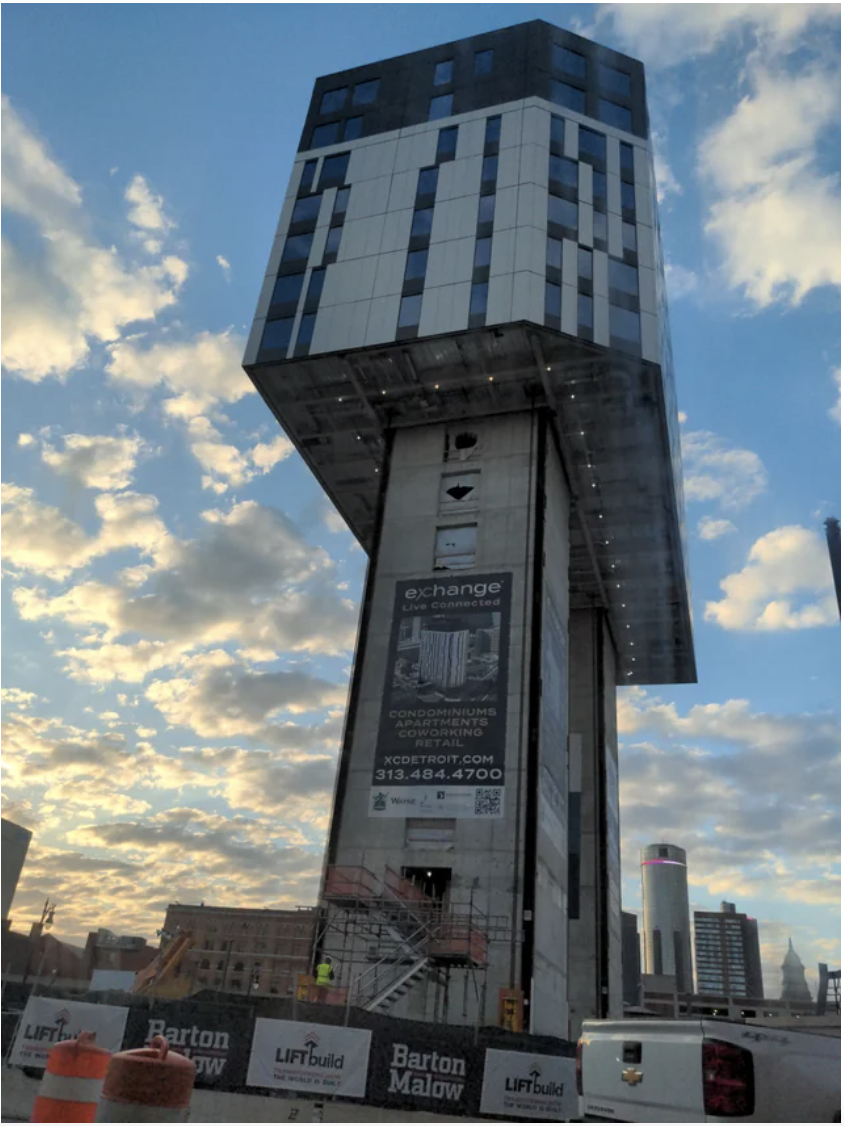 A building being built from the top down