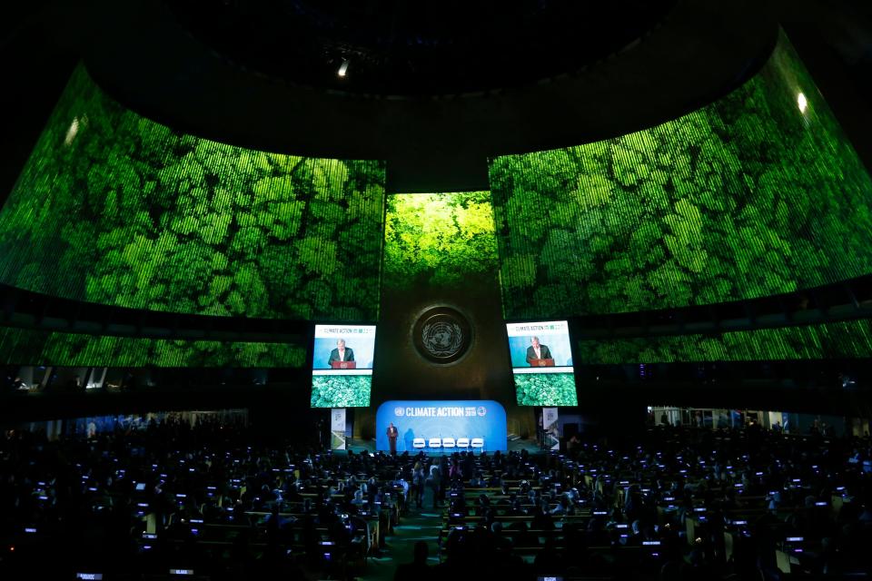 Secretary-General Antonio Guterres addresses the Climate Summit in the United Nations General Assembly at U.N. headquarters, Monday, Sept. 23, 2019.