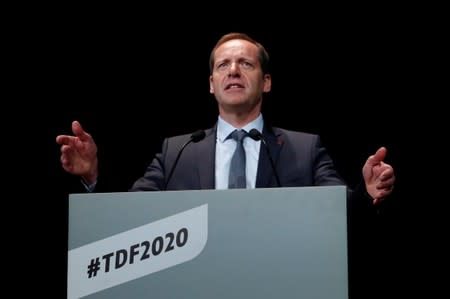 Tour de France director Christian Prudhomme speaks during a news conference to unveil the itinerary of the 2020 Tour de France cycling race in Paris