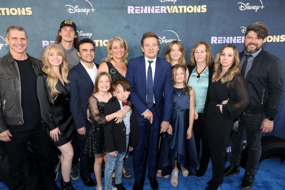 los angeles, california april 11 jeremy renner c and family attends disneys original series rennervations los angeles premiere at regency village theatre on april 11, 2023 in los angeles, california photo by kayla oaddamswireimage