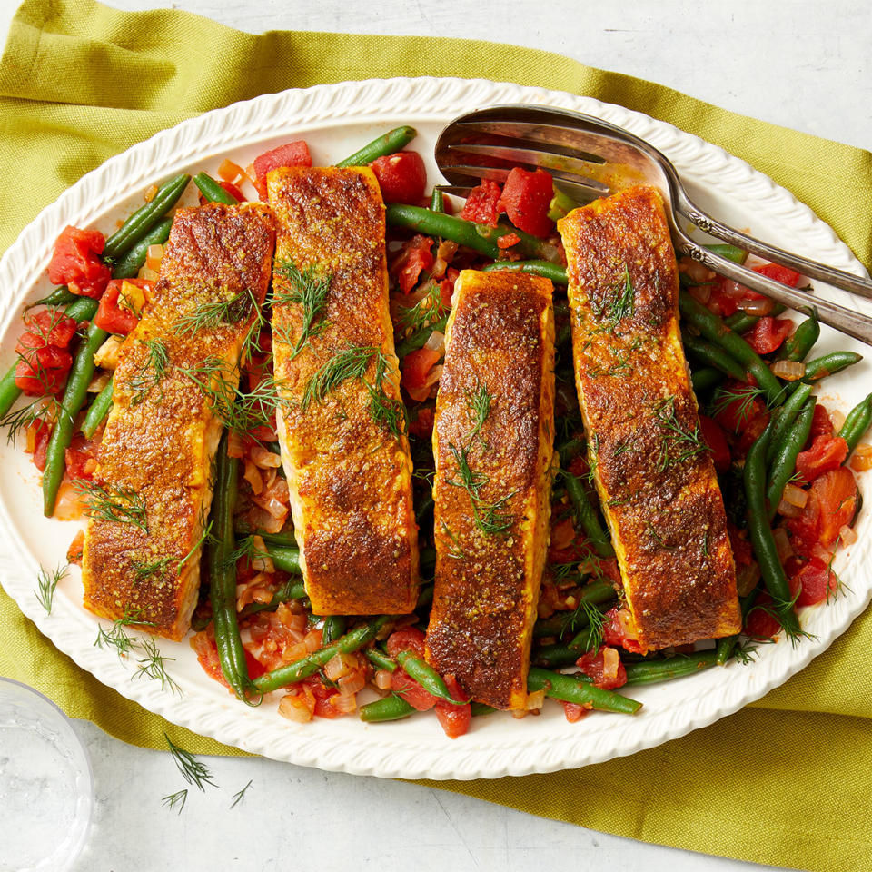 Spice-Seared Salmon with Greek-Style Green Beans