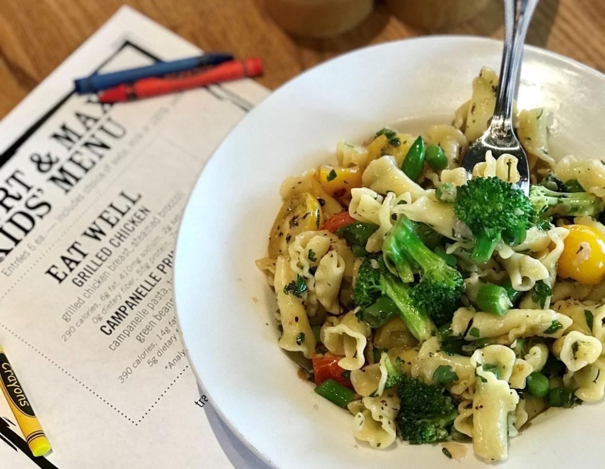 Pasta primavera is on the kids menu at Burt & Max's restaurant in suburban Delray Beach.