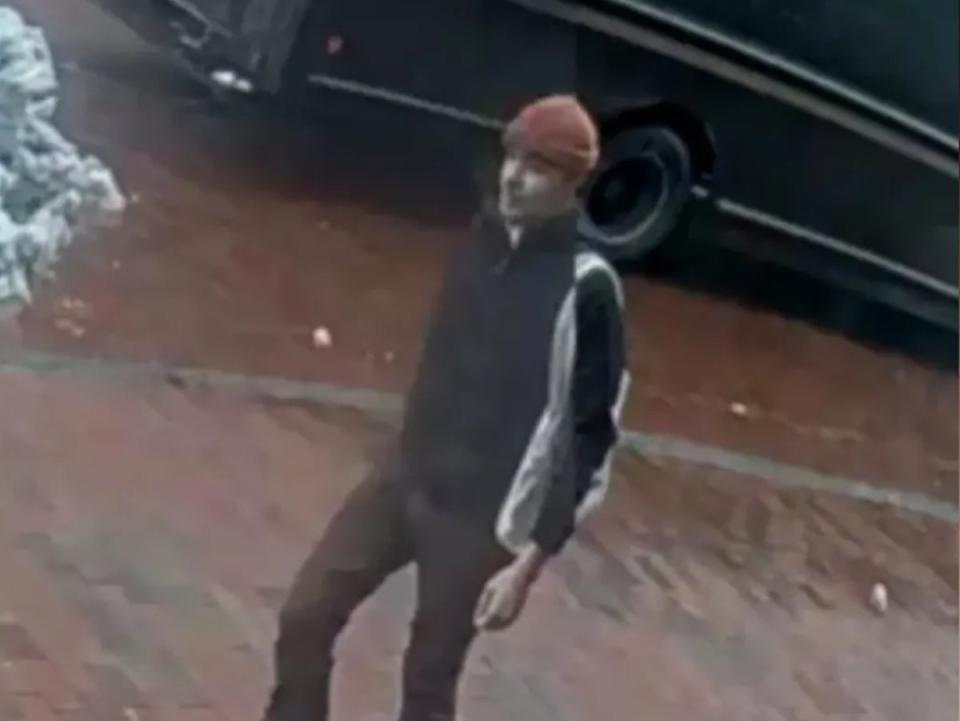 Shant Soghomonian, 35, spotted on surveillance video near Senator Bernie Sanders’ office in Burlington, Vermont. Mr Soghomonian is accused of setting a fire at the senator’s office and has been indicted by a grand jury (Burlington Police Department)