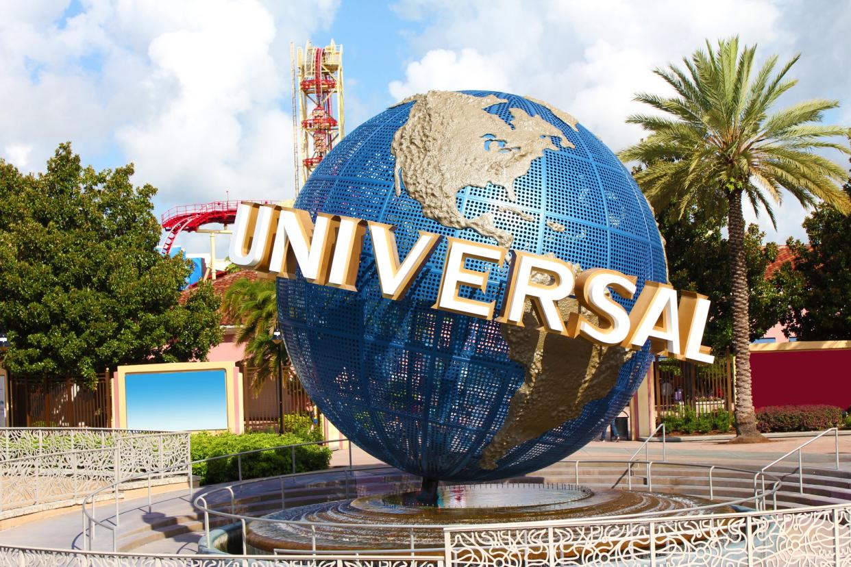 Theme park entrance sign of Universal Studios, Orlando, Florida on a sunny, early fall day