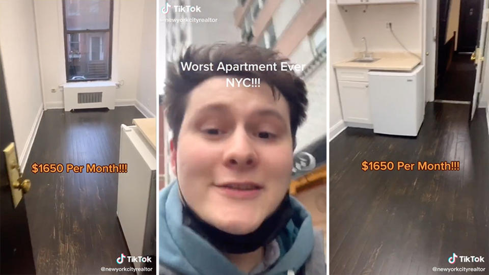 The "worst apartment ever" in New York City is $US1650 a month and has a communal toilet and shower. Source: TikTok/newyorkcityrealtor