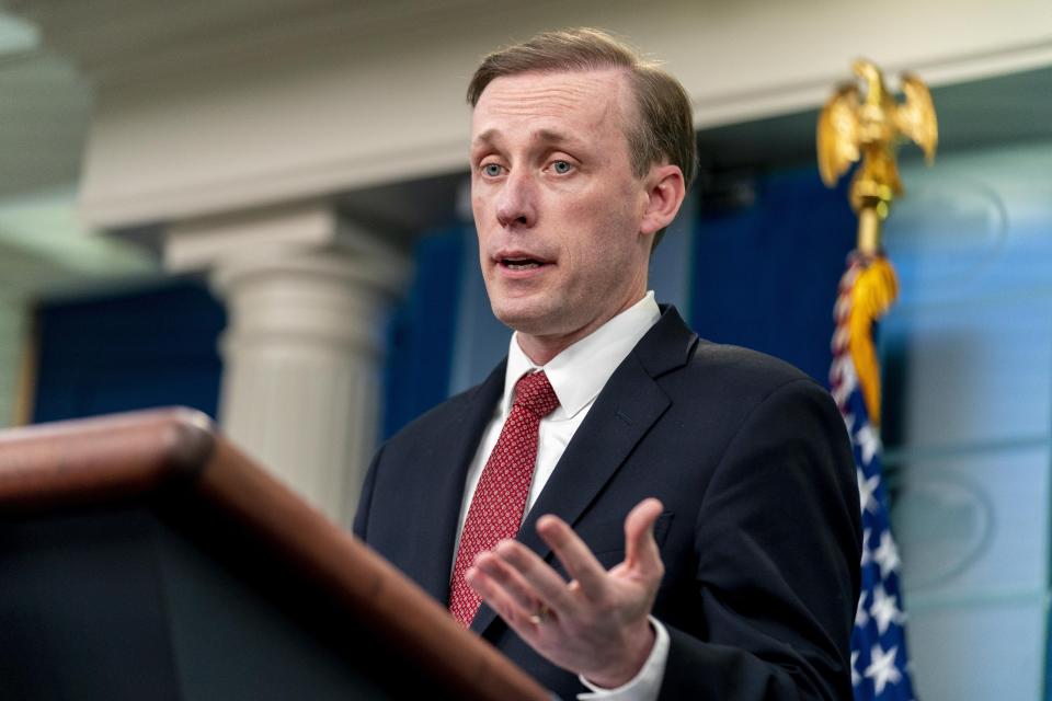 White House national security adviser Jake Sullivan speaks at a press briefing at the White House on Monday. 