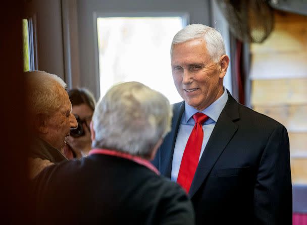 PHOTO: Former Vice President Mike Pence greets guests at a 'Lumber and Lobster' event on May 17, 2023 in Dover, N.H. (Scott Eisen/Getty Images, FILE)