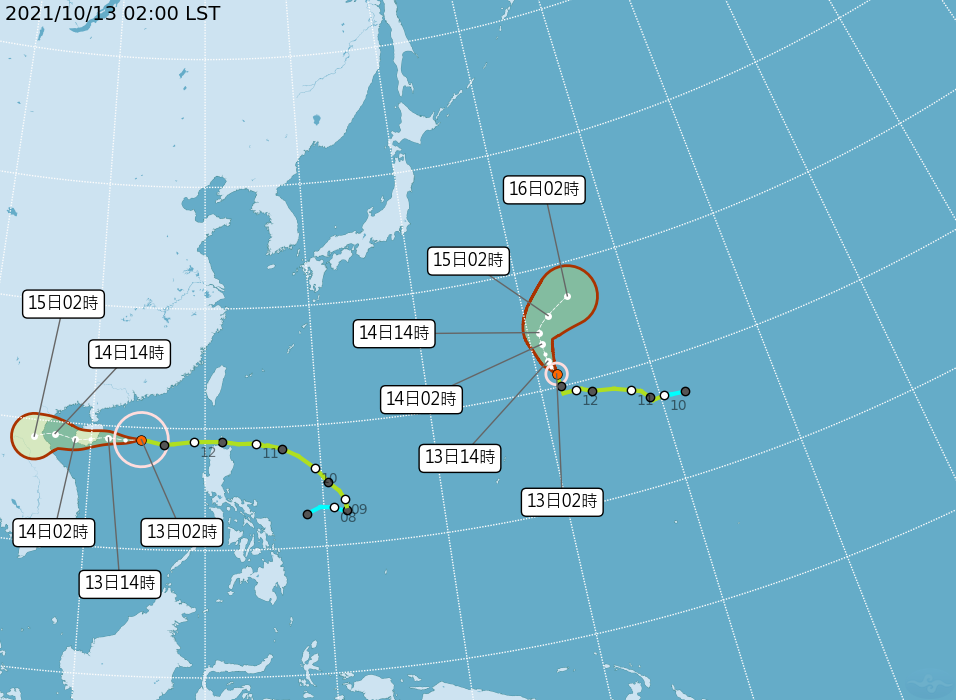 第19號颱風「南修」預計朝日本東方海面移動。（圖／翻攝自中央氣象局）