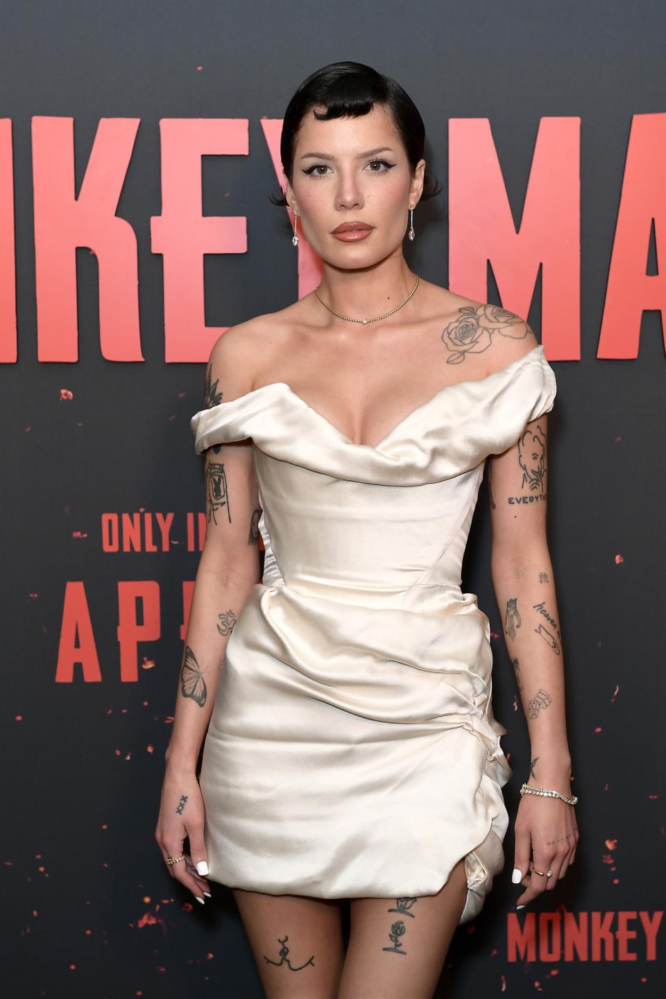 Halsey attends a special screening of MONKEY MAN presented by Universal Pictures on April 02, 2024 at the Pacific Design Center in West Hollywood, California.