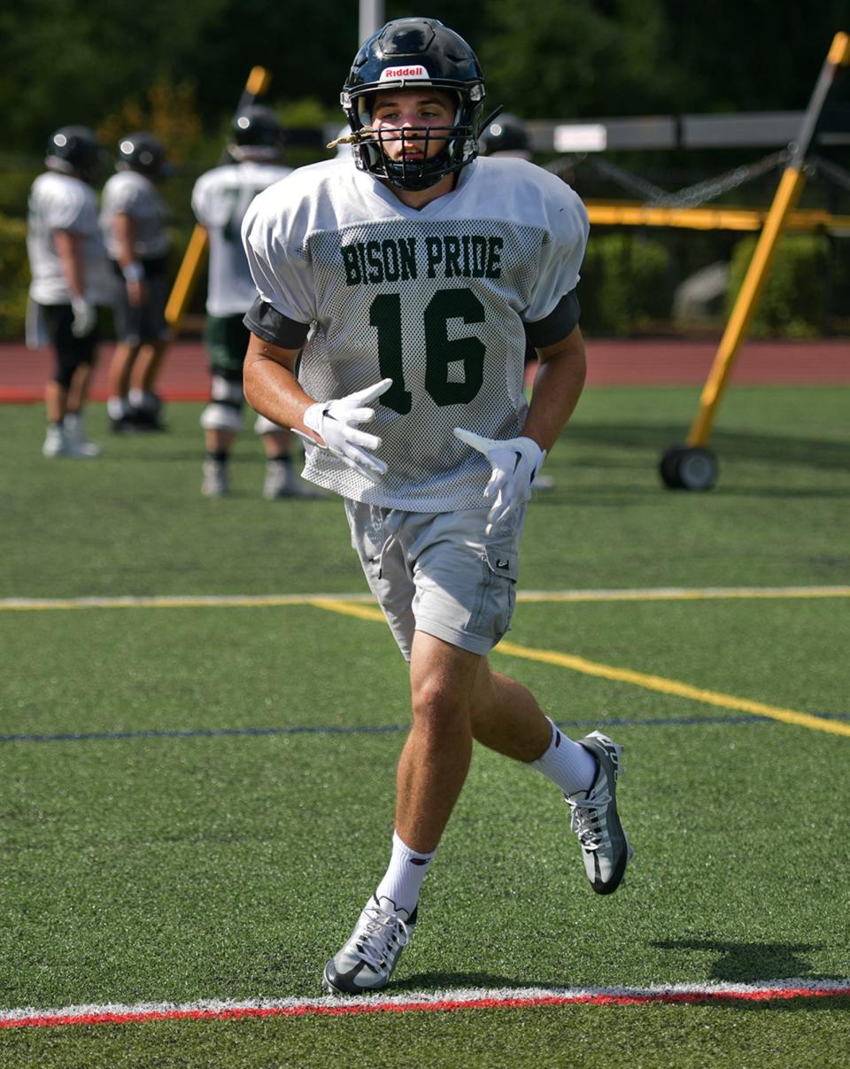 Former Tantasqua receiver Michael Pelota works out at a recent practice for Nichols College.