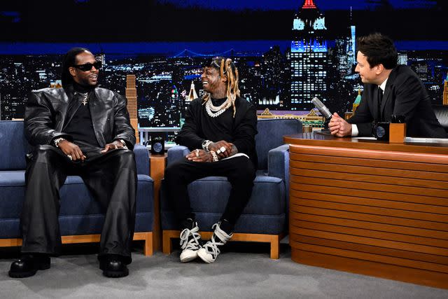 <p>Todd Owyoung/NBC via Getty</p> 2 Chainz and Lil Wayne stop by 'The Tonight Show Starring Jimmy Fallon' to promote their new single, 'Presha'