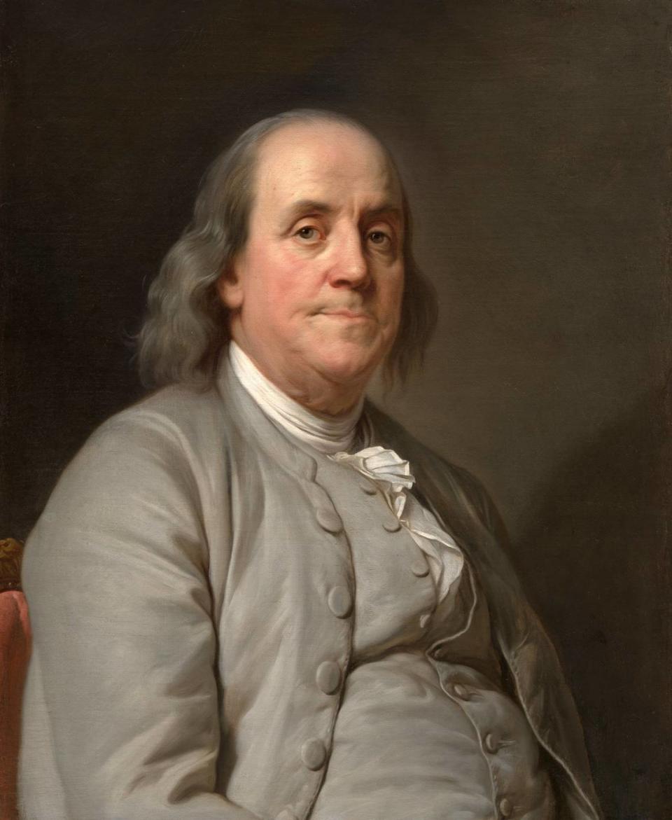 Benjamin Franklin in a portrait at the National Portrait Gallery in Washington, D.C.