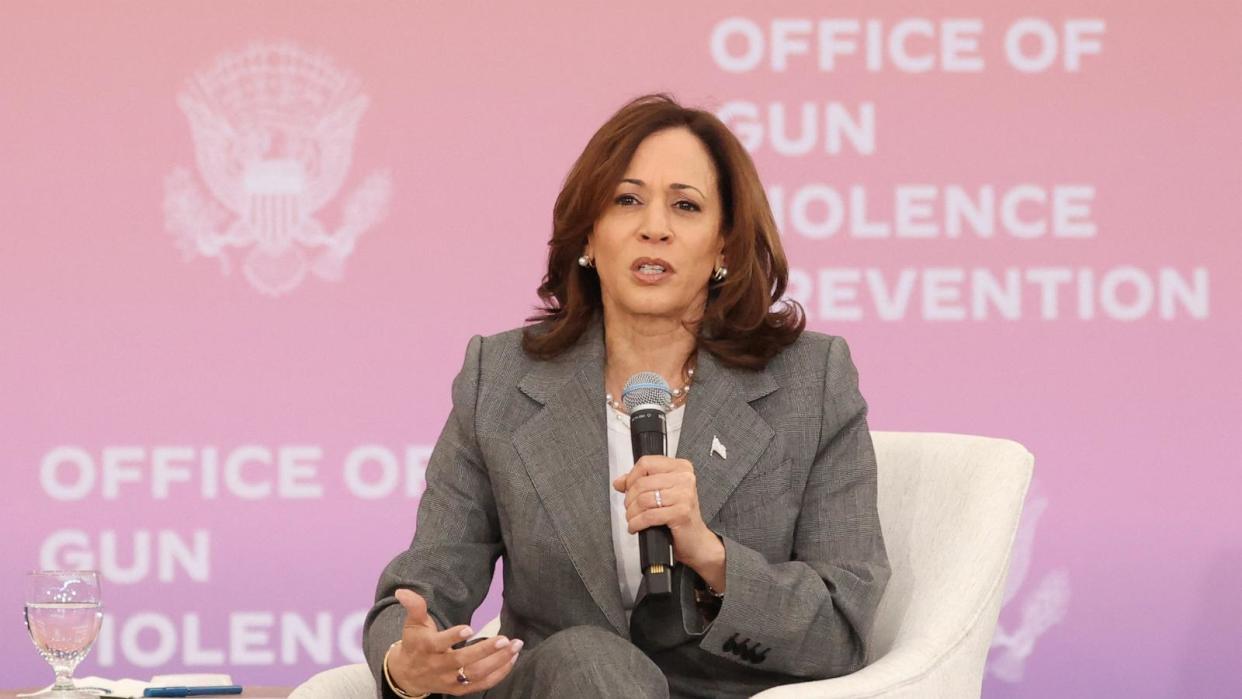 PHOTO: Vice President Kamala Harris speaks during an event on gun violence prevention in Las Vegas on April 15, 2024. (Ronda Churchill/AFP via Getty Images)